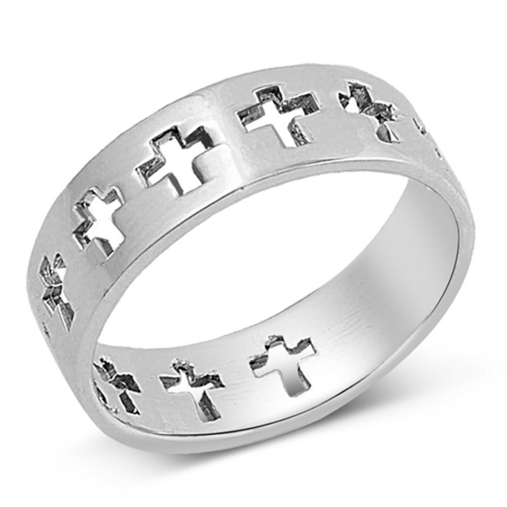 Sterling Silver Popular Woman’s Men’s Cross Ring Polished 925 Band Sizes 5-13