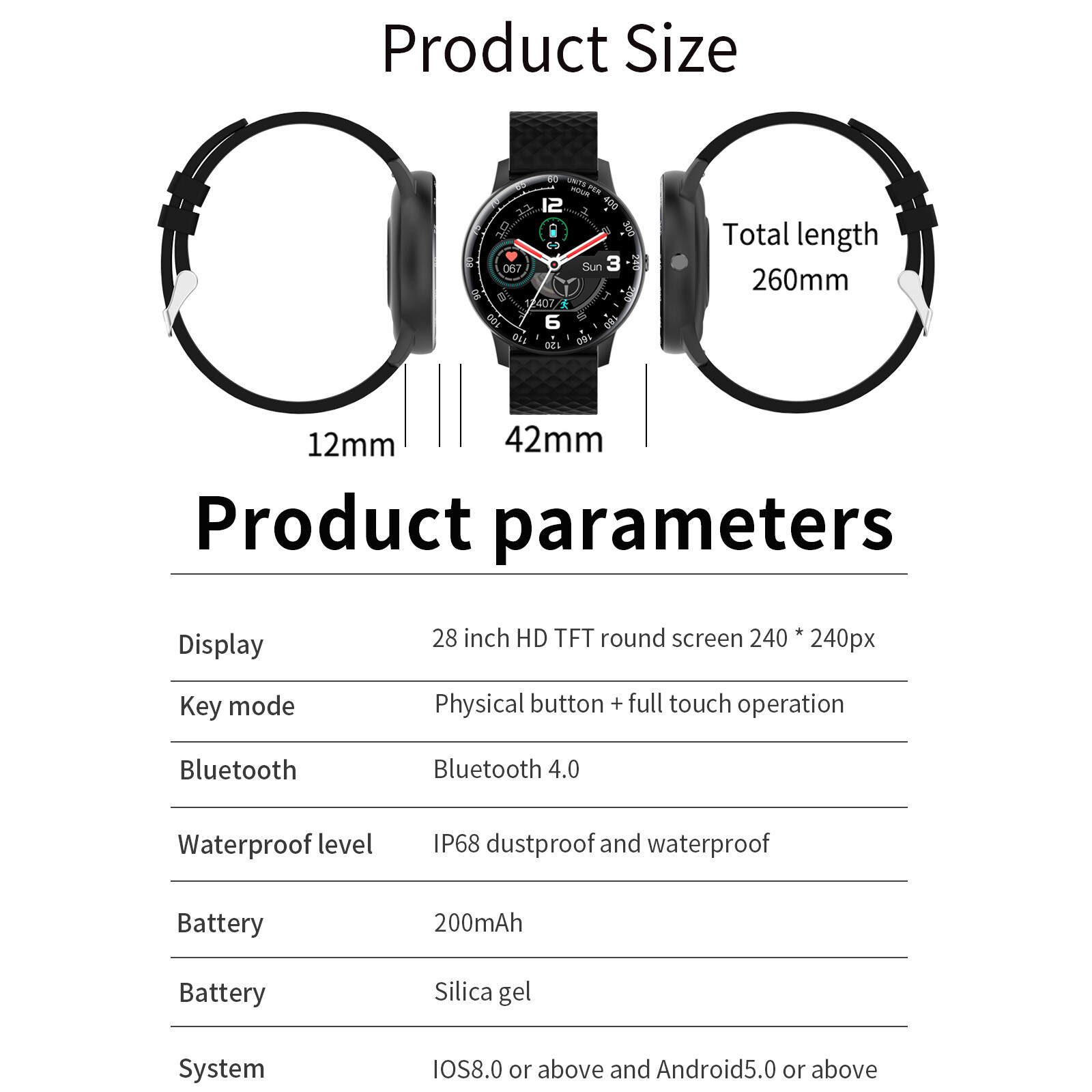 Bluetooth Smart Watch Fitness Tracker Pedometer Sleep Monitor Men‘s Watches-*