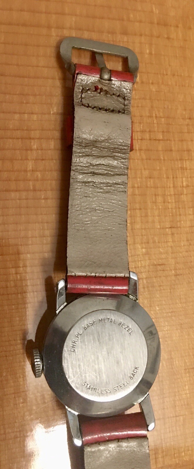 ✅Vintage Ladies 60s Time Ingersoll Mickey Mouse Moving Hands Watch-Red Band