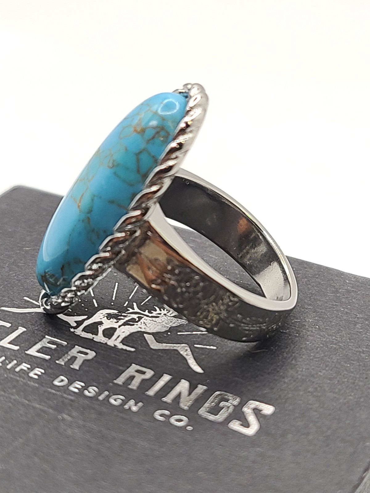 Antler Rings 5.3mm The Bootstitch Ring Stainless Steel, Rhodium Plating sz 8