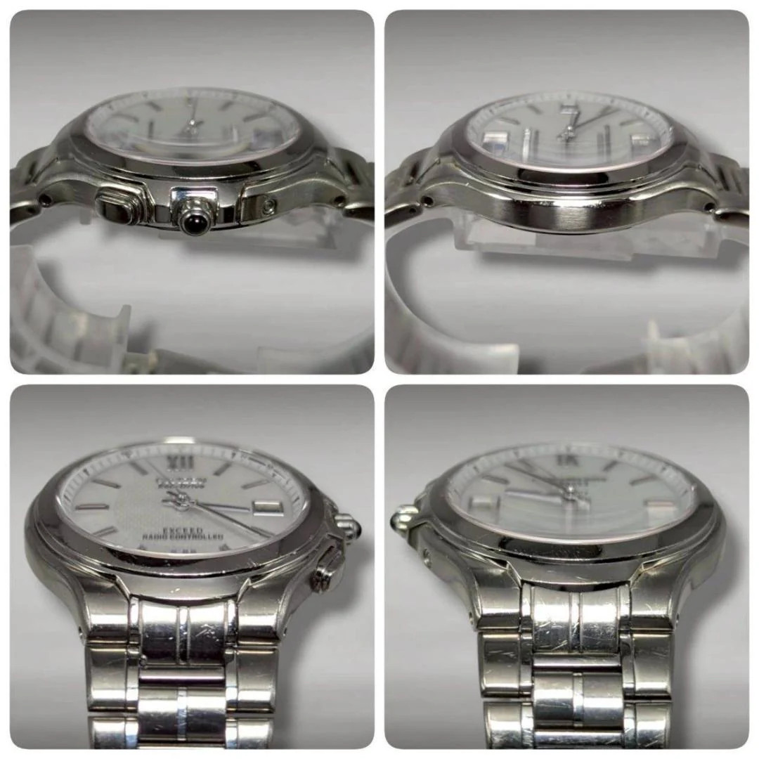 CITIZEN EXCEED H410-T003818 Mens Eco-Drive Radio SS Silver MOP Watch