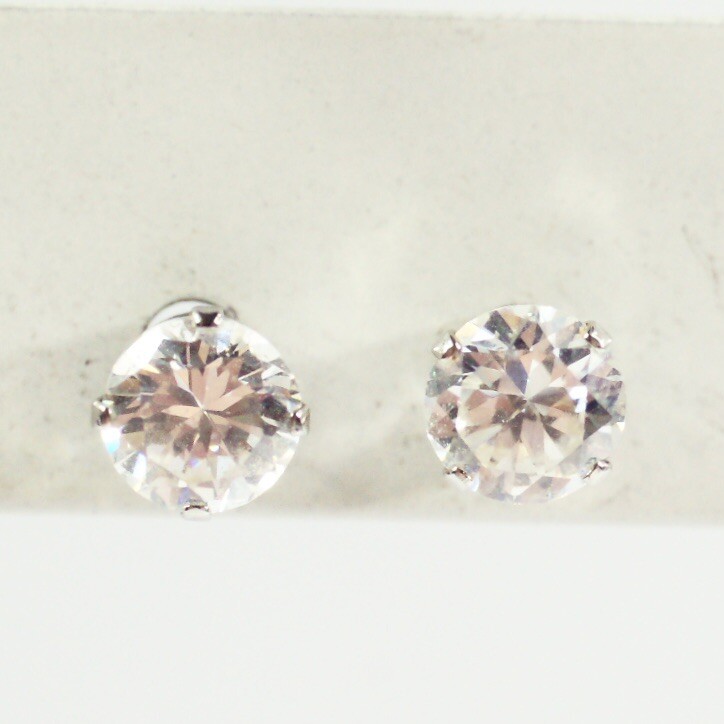 Sterling silver 6 mm clear white/colorless CZ post stud earrings