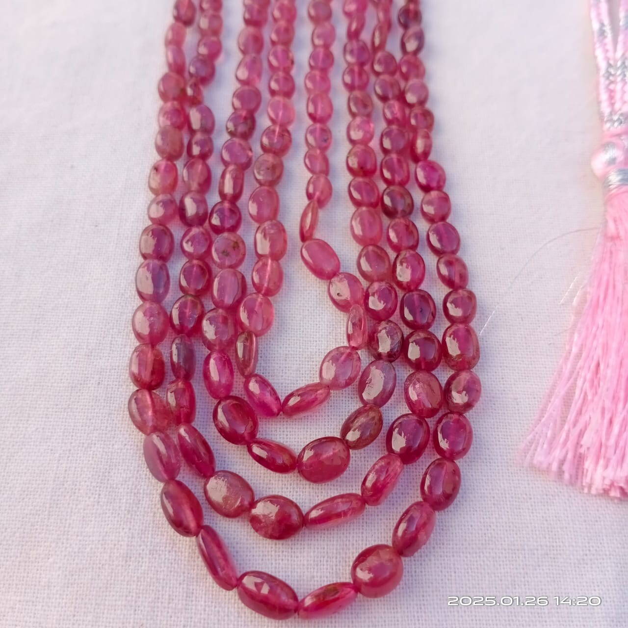 188 Cts. Natural Pink Tourmaline Fine Smooth Beads Necklace Size=16″ Approx.