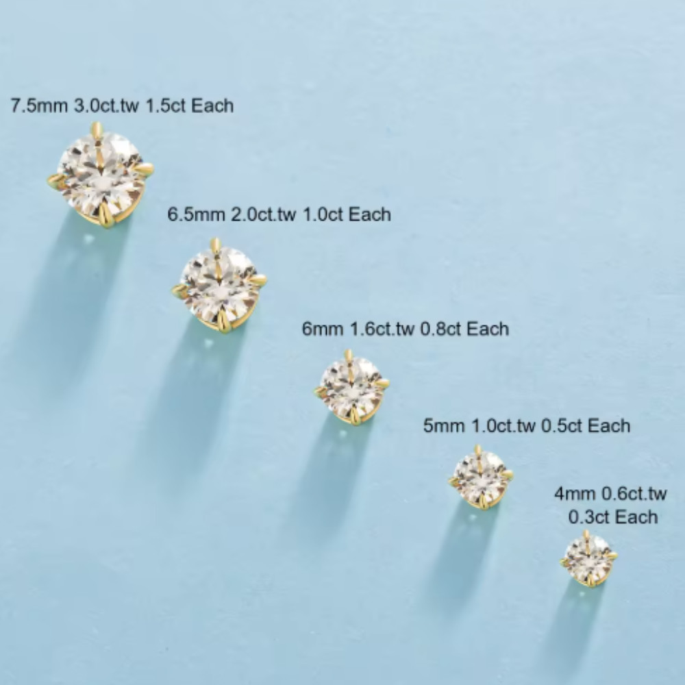 Real Moissanite Pushback Stud Earrings 925 Sterling Silver Hip Hop 0.50-1 Carat