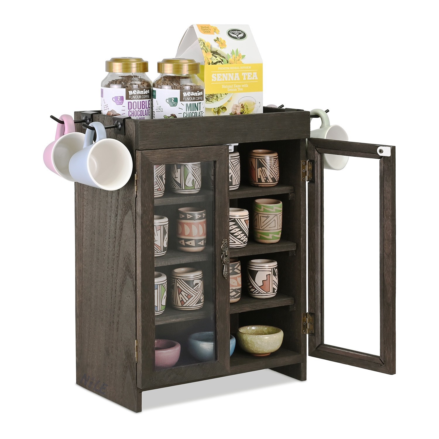 Neuxi Wooden Countertop Storage Cabinet Adjustable Shelves Dark Brown