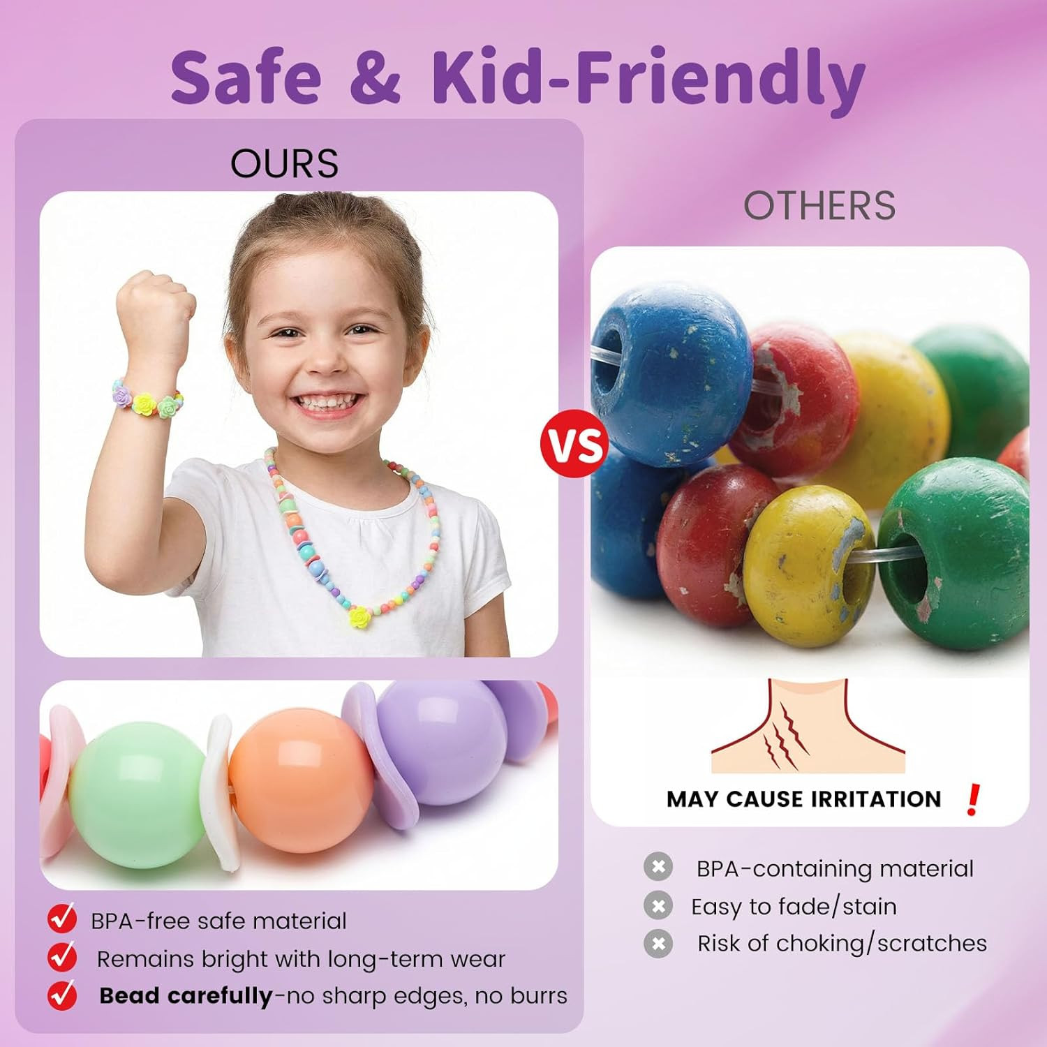 3 Sets Little Girls Necklace Bracelet Colorful Beads Play Jewelry for Toddlers