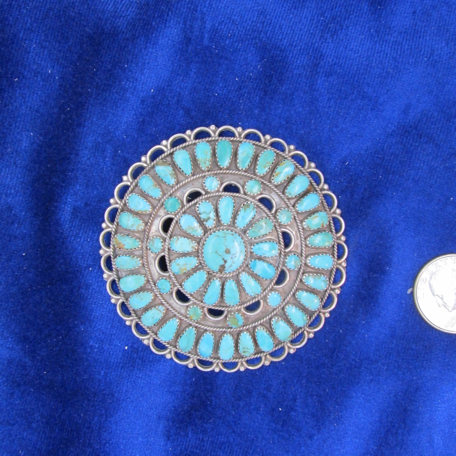 VINTAGE SOUTHWEST N A LMB HUGE TURQUOISE PENDANT OR BROOCH SIGNED