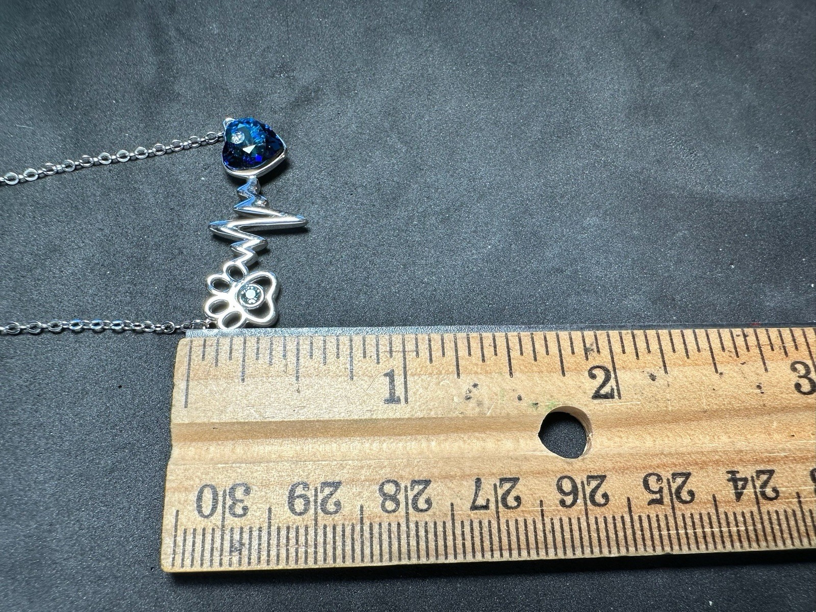 4.29g Vintage 925 Sterling Silver Paw Print Heartbeat Blue Heart Adjus M 20.5 in