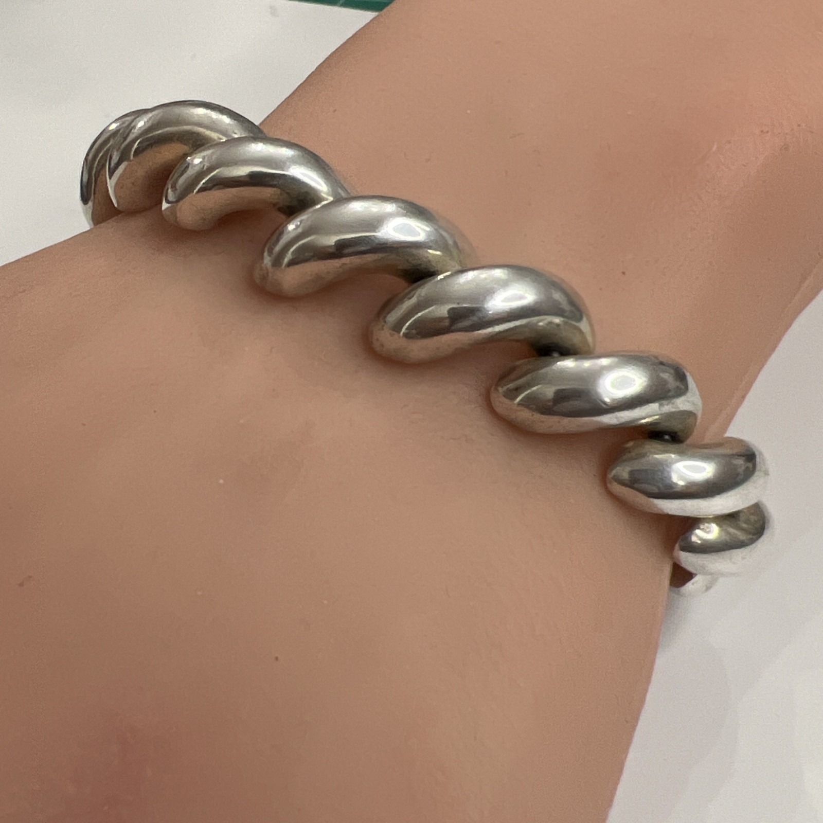 Vintage Vior Italy Sterling 925 San Marco Macaroni Bracelet 11.7mm 7.5” Long