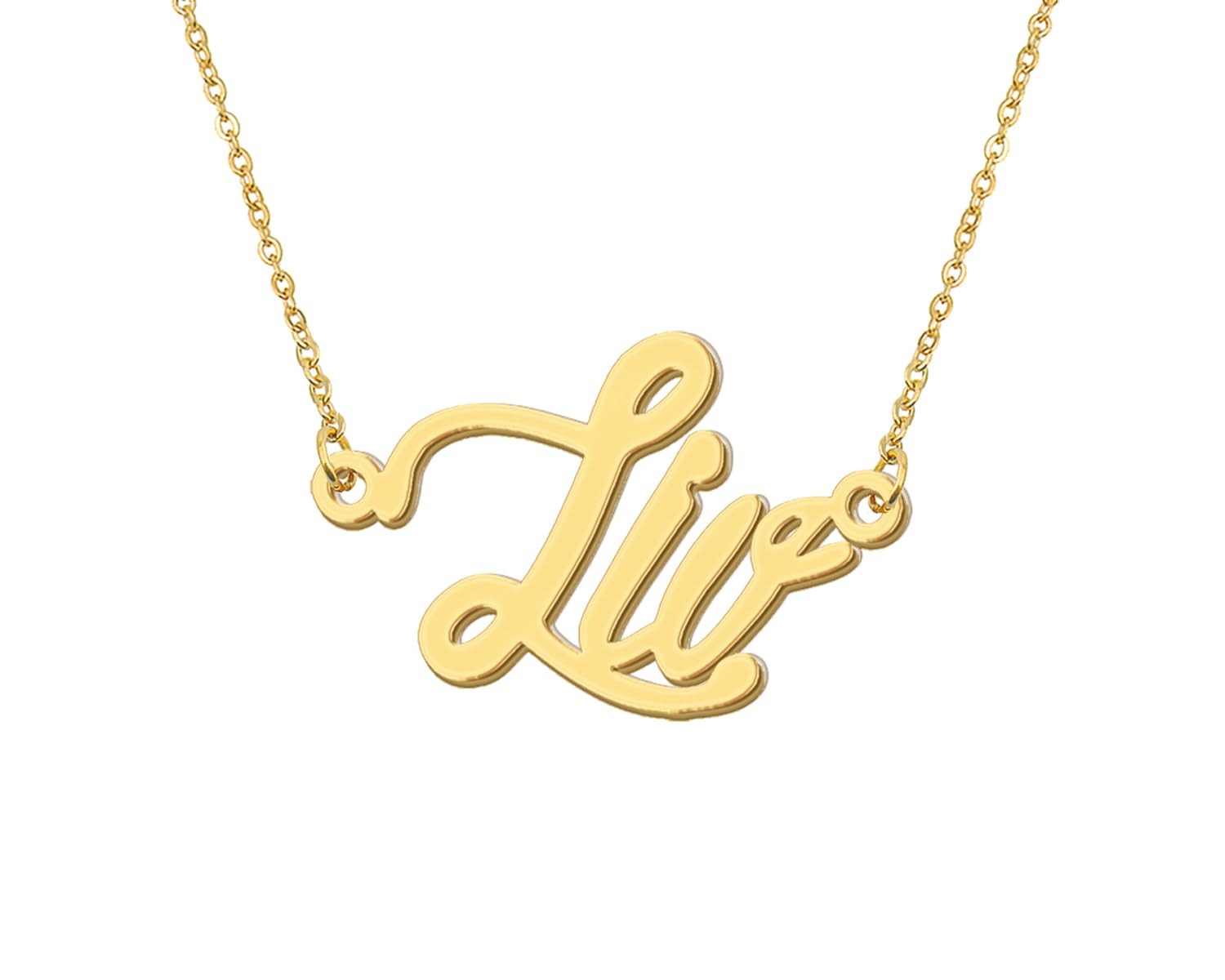 18k Gold Plated Liv Name Necklace Womens Nameplate Charm Necklaces Stainless Ste