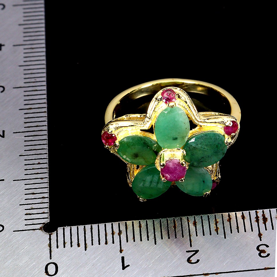 925 Sterling Silver Ring Oval Emerald 7x5mm Ruby Natural Gemstone Jewelry Size 9