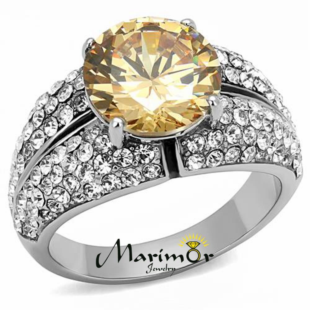 Women’s 4.55 Ct Round Cut Champagne CZ Stainless Steel Engagement Ring Size 5-10