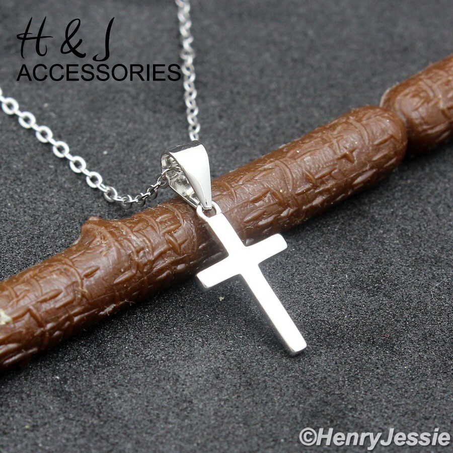 16″+2″WOMEN 925 STERLING SILVER SMALL PLAIN CROSS PENDANT CHAIN NECKLACE*AWN15