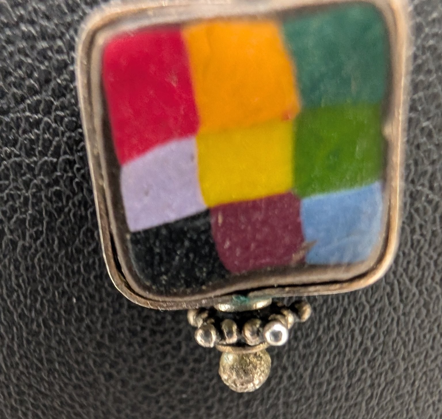 Sterling Silver Pendant Necklace w Colorful Inlay Moasic approx18 Inch 3.2 grams