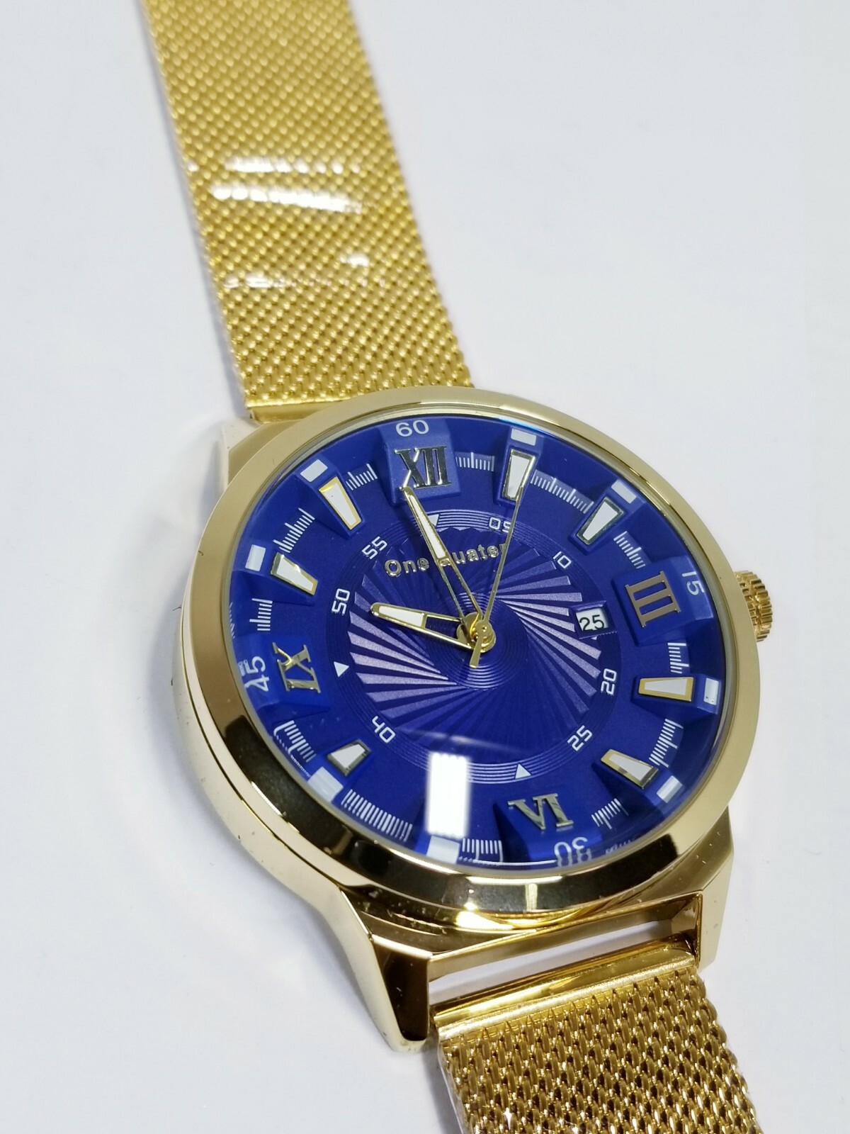 ONE QUARTER 45mm Stainless Steel Quartz 30m Water Resistant Blue/Gold Watch