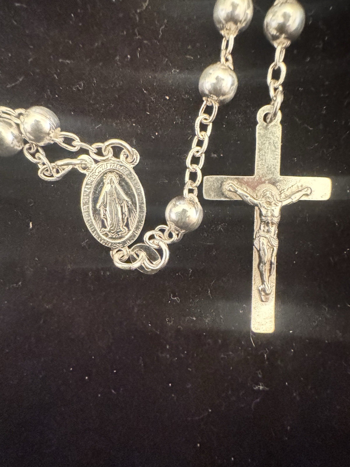 .925 Solid Sterling Silver Rosary 26” necklace with Crucifix 5mm Beads