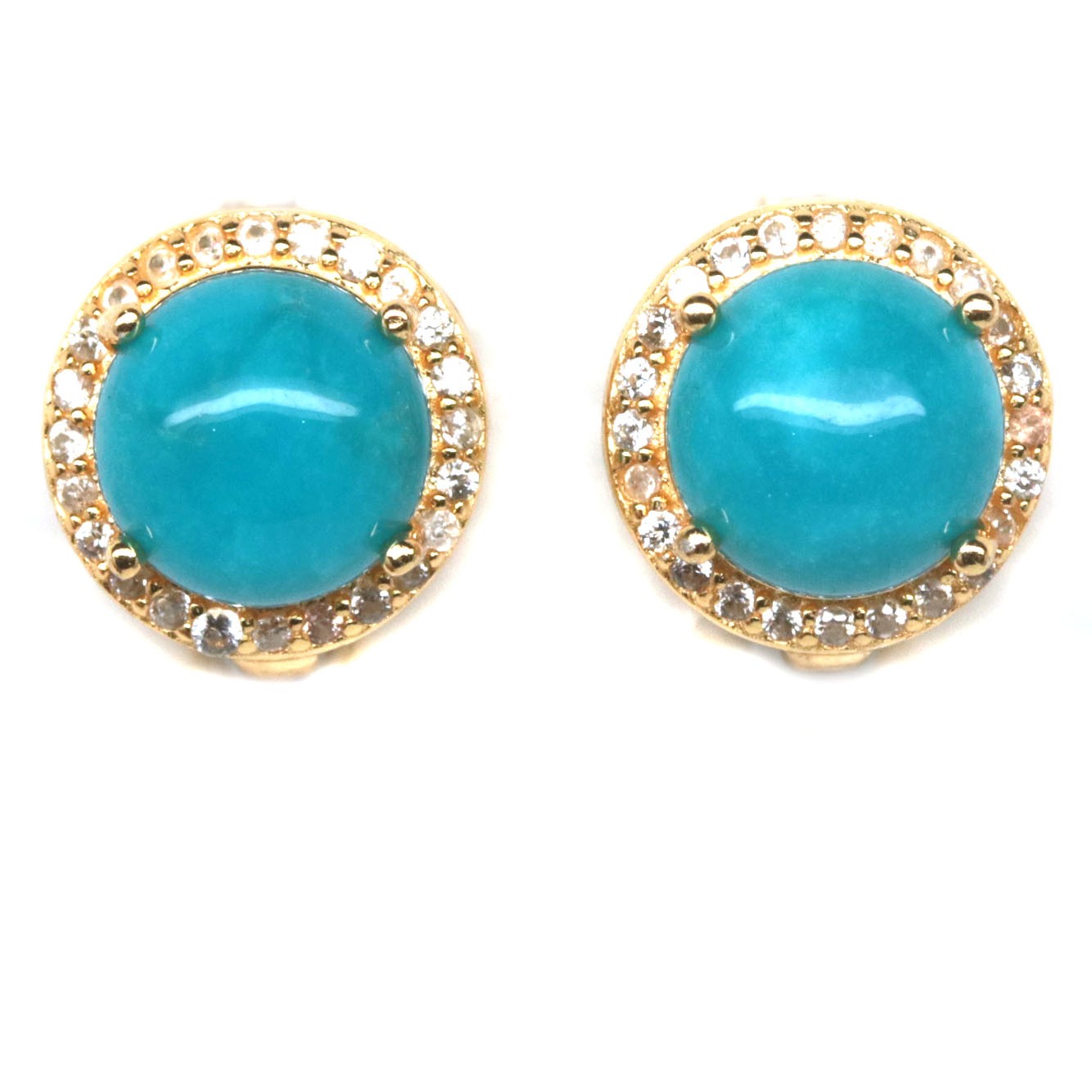 Thai Handmade 8 mm. Blue Turquoise & White Zircon Earrings