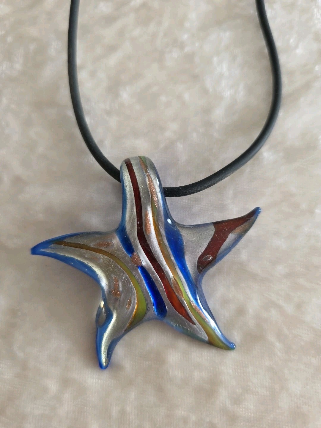Murano Style Glass Starfish Pendant With Rubber Cord Colorful