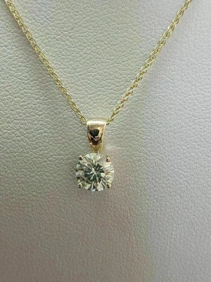 2Ct Round Cut Lab-Created Diamond Solitaire Pendant 14K Yellow Gold Finish