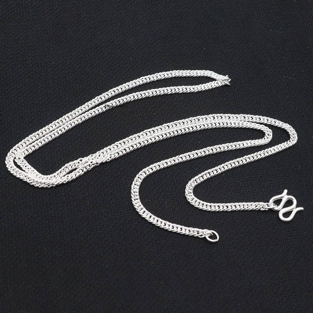 Solid 999 Fine Silver Chain 2mm Wheat Link Necklace For Women 17.7inch