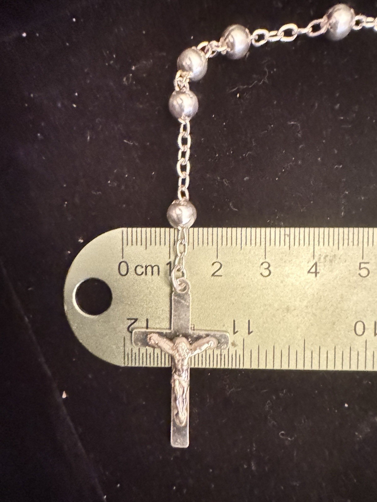 .925 Solid Sterling Silver Rosary 26” necklace with Crucifix 5mm Beads