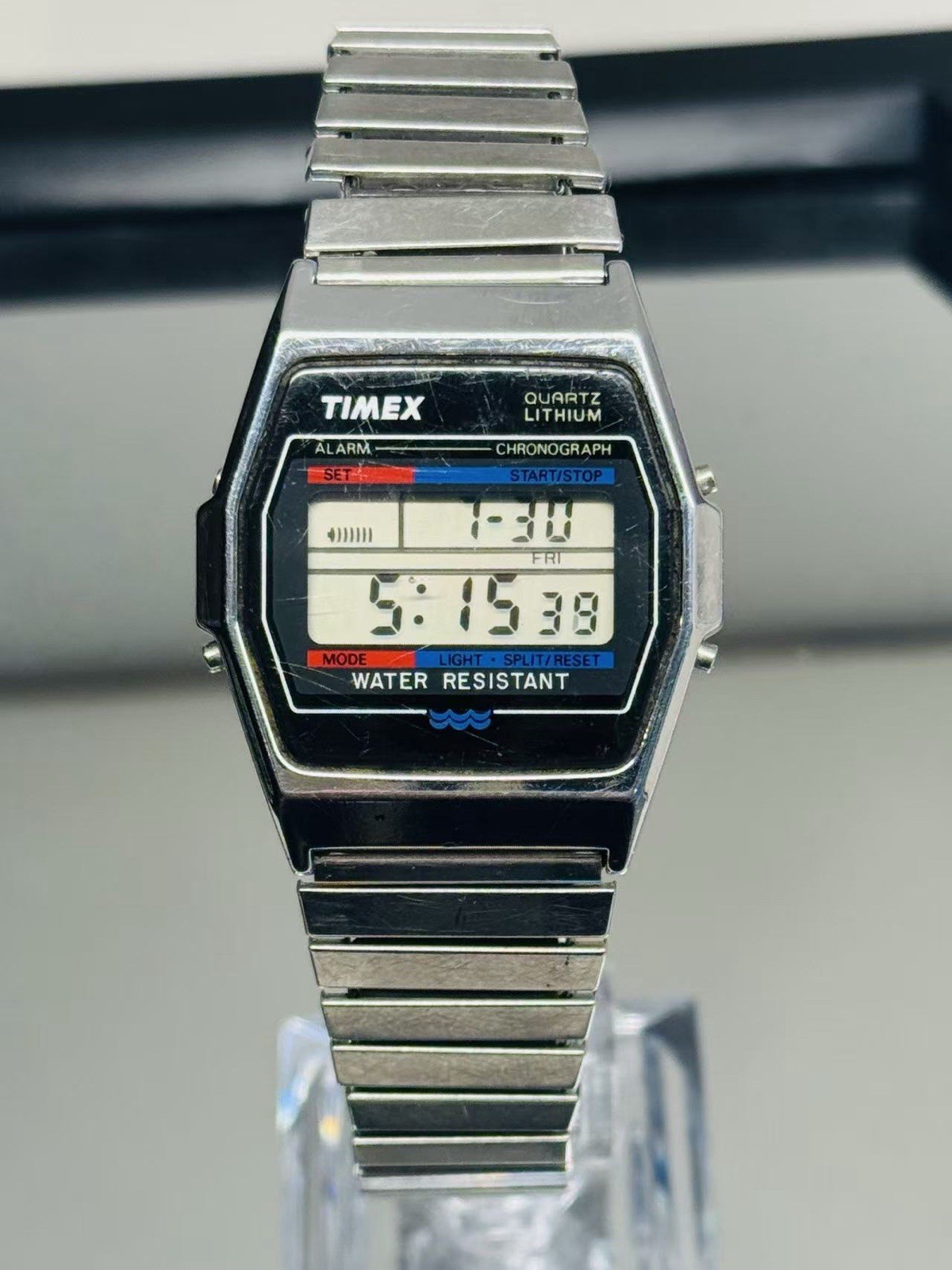 Vintage Timex Lithium Digital Alarm Chronograph Men Watch 34mm Runs New Battery
