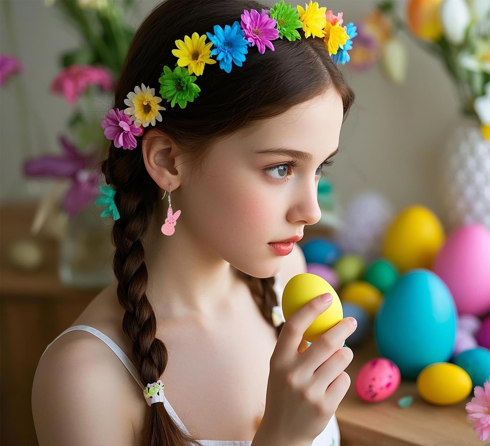 Easter Bunny Earrings for Women,Cute 3 Pairs Colorful Rabbit Dangle Earrings Gli
