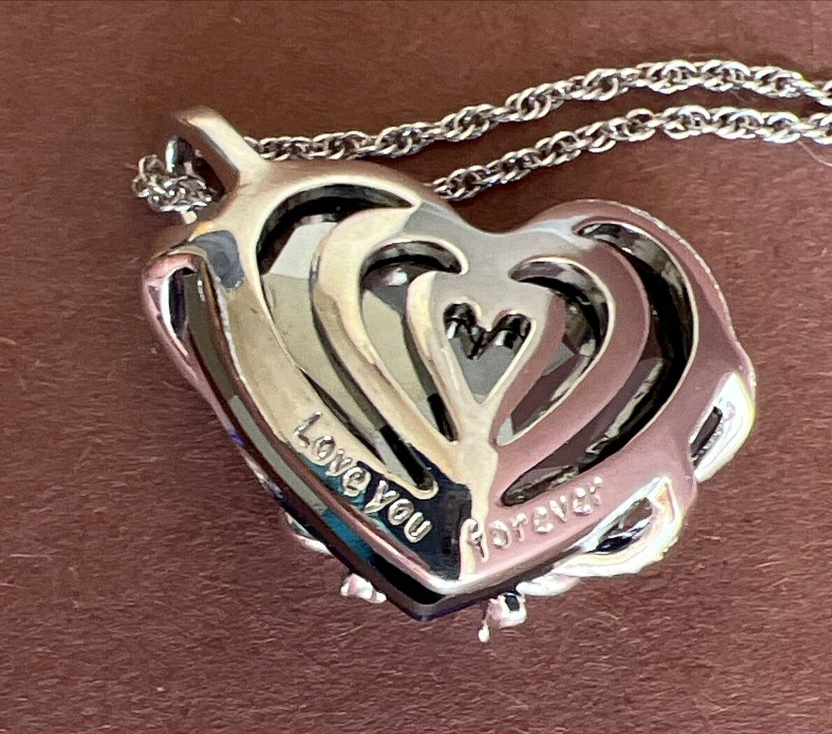 Vintage Qianse Swarovski Crystal Blue Heart Love You Forever Necklace 16″