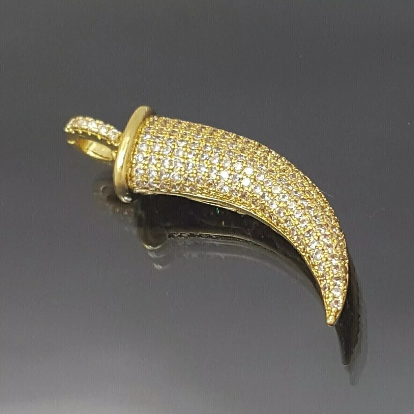2Ct Round Cut Diamond Italian Horn Pendant 14K Yellow Gold Plated Free Chain