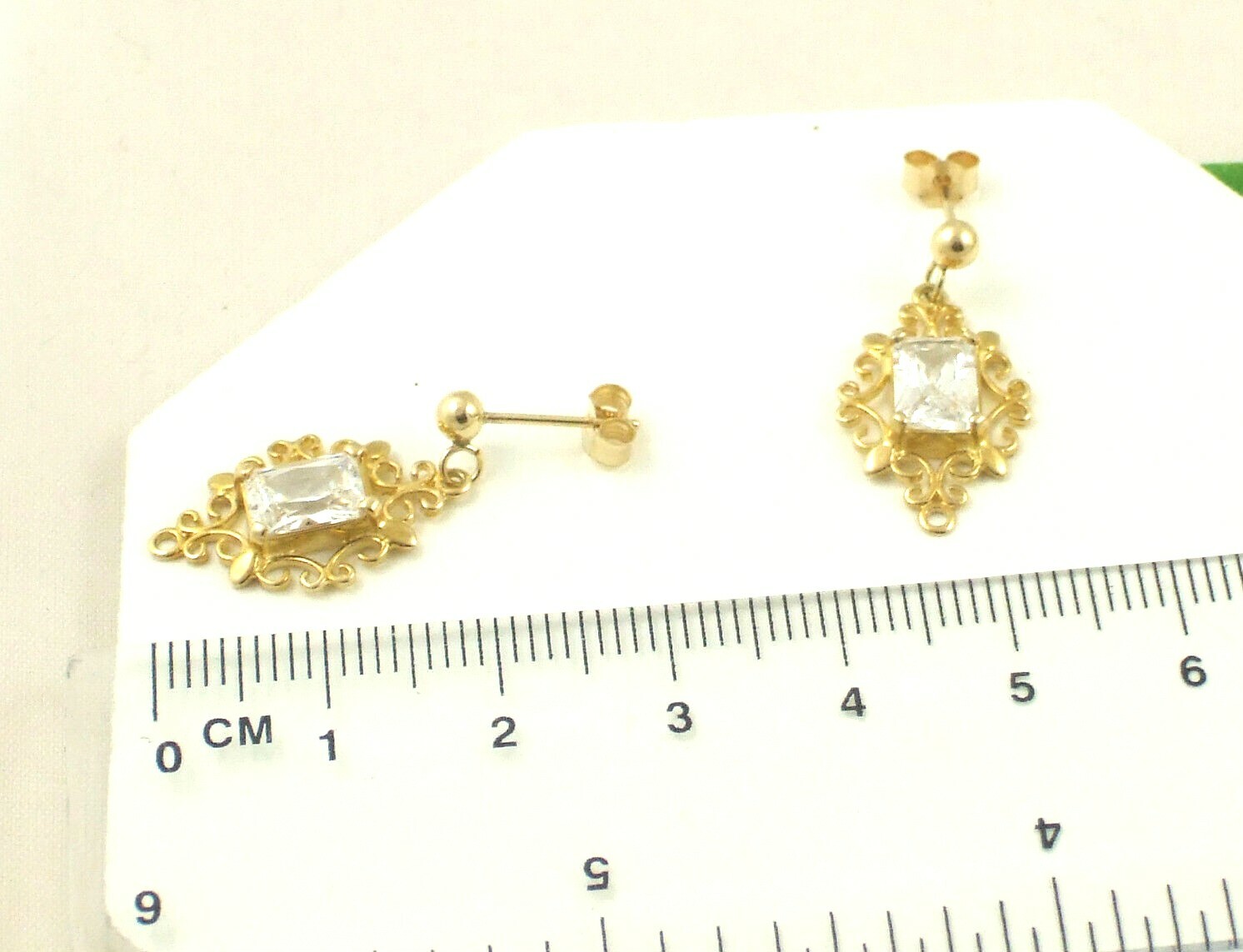 9ct 375 Yellow Gold 24mm X 12mm Cubic Zirconia CZ Filigree Drop Earrings