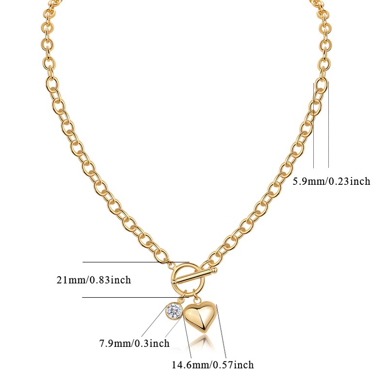 925 Sterling Silver Heart Toggle Necklace Moissanite Gold Plated GRA