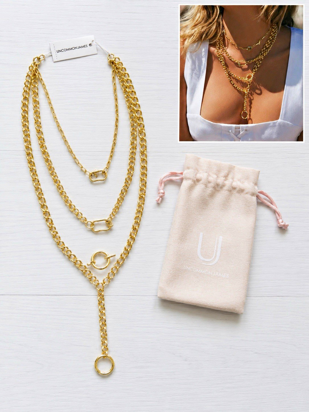 Uncommon James Luxe Layered Gold Necklace 14K Gold Plated Brass NWT