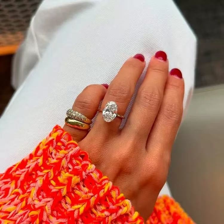 Classic Women 14K Gold Plated Sparkling Oval CZ Band Ring Wedding Engagement