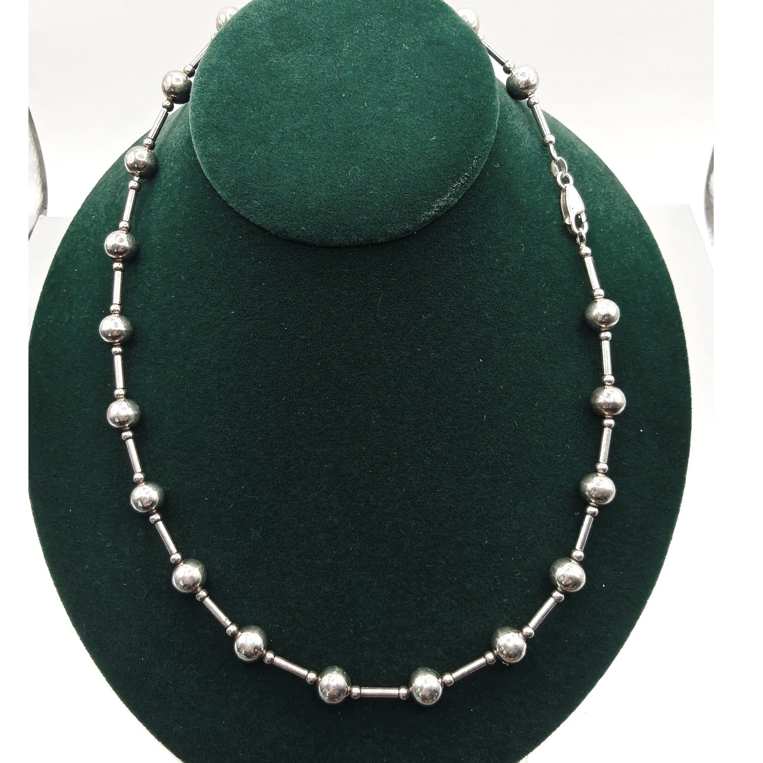 Sterling Silver 925 Ball and Bar Link Necklace 18 Inch 24.98g 8mm Beads
