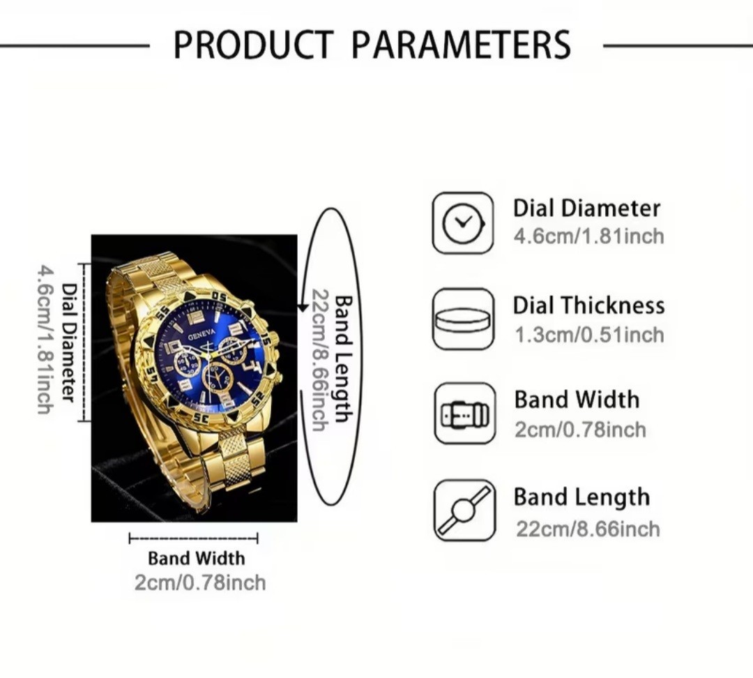 Geneva Men’s Gold-Tone Quartz 46mm Chronograph Multi-Dial Metal Bracelet