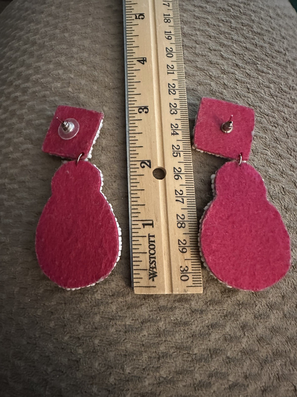 Kay Lee Statement Earrings Beaded Boho Dangling Felt Back Multicolor 3.25”