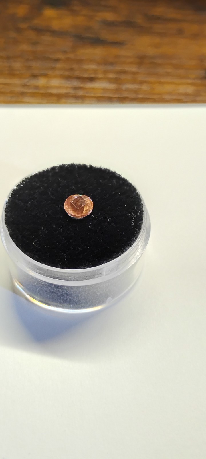 peach schiller faceted Oregon Sunstone 0.80 carat 5.4mm round found & cut in USA