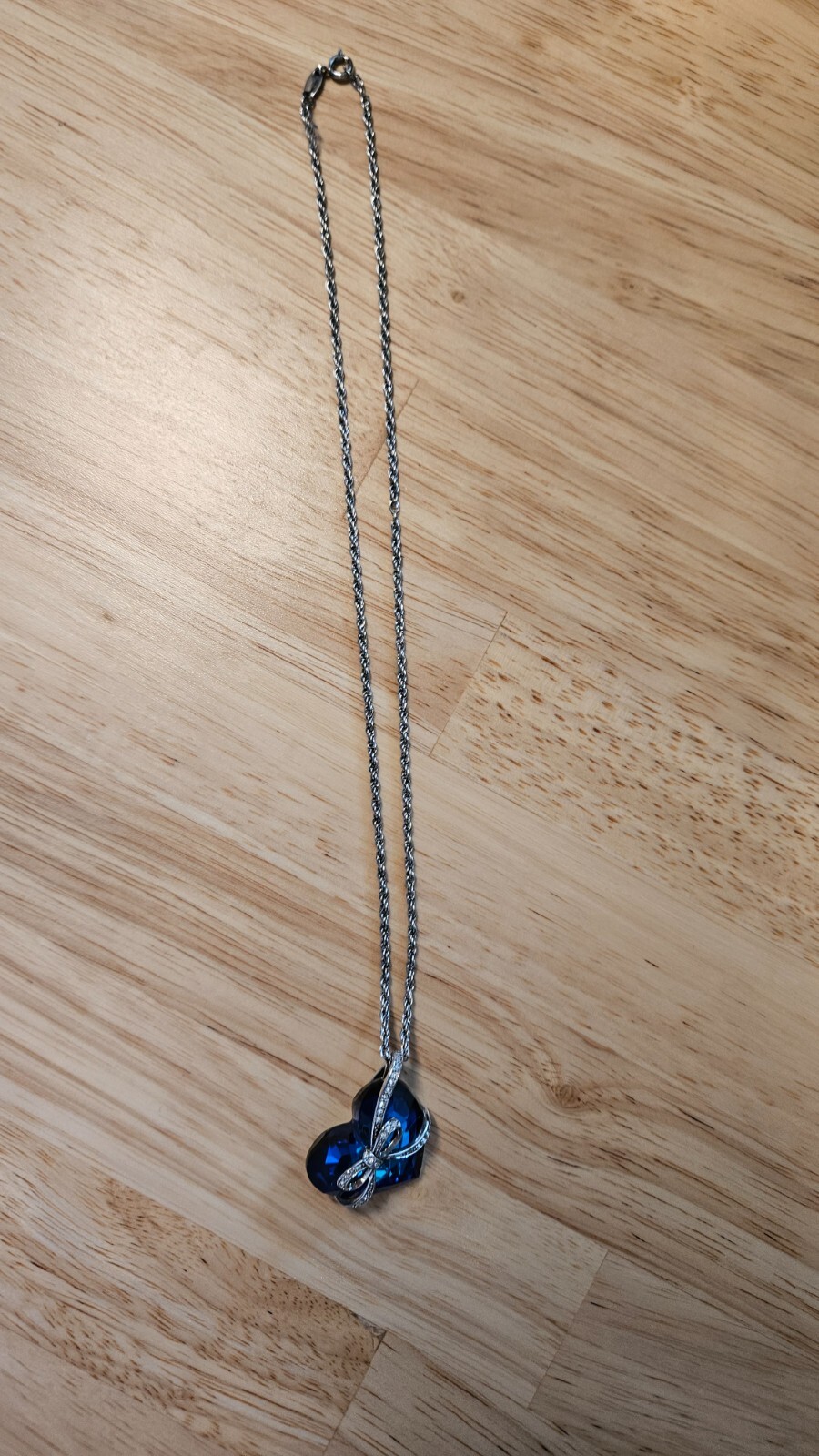 Vintage Qianse Swarovski Crystal Blue Heart Love You Forever Necklace 16″