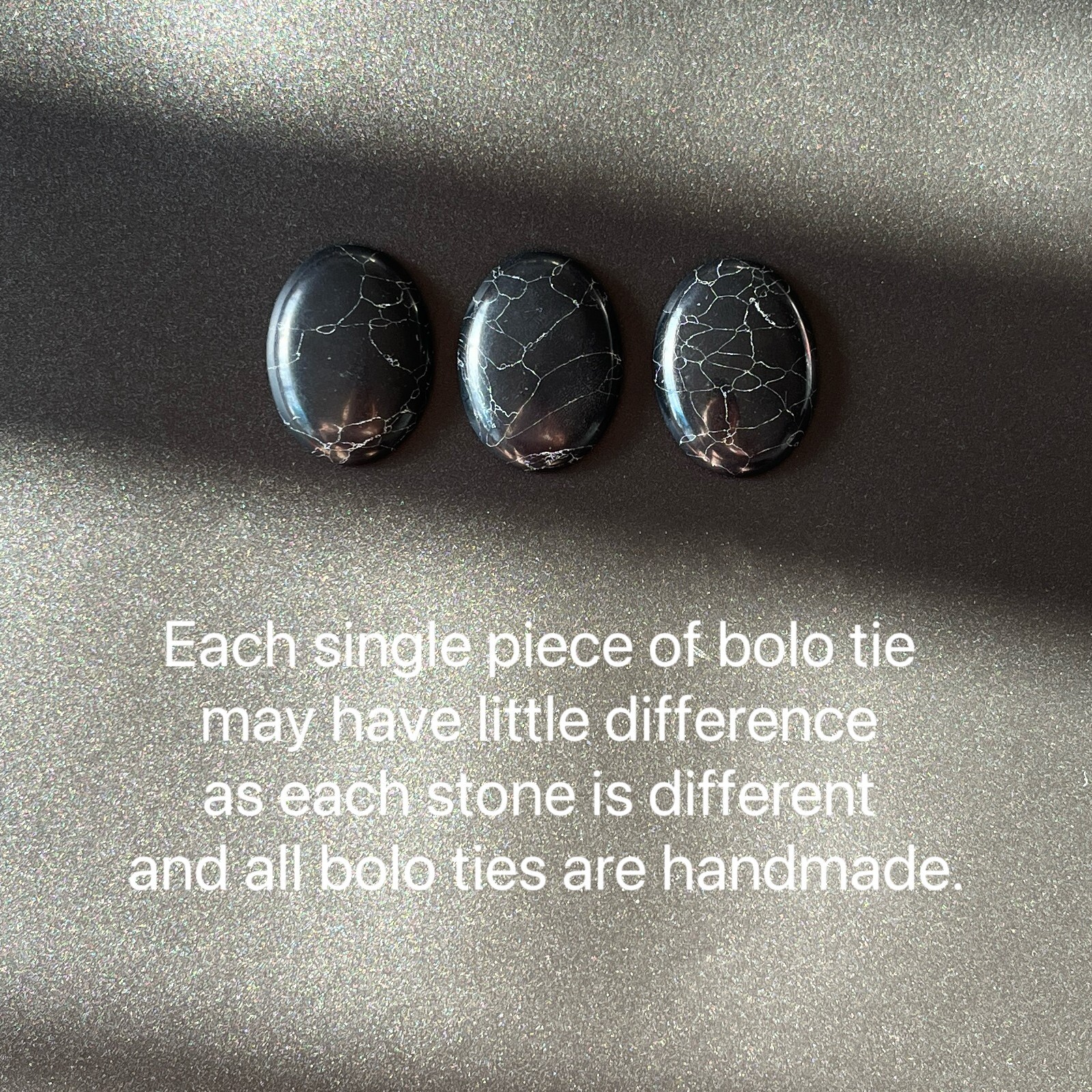 Silver Lace Base Giant Black Granite Mens Bolo Tie Waxed Rope Wedding Necklace