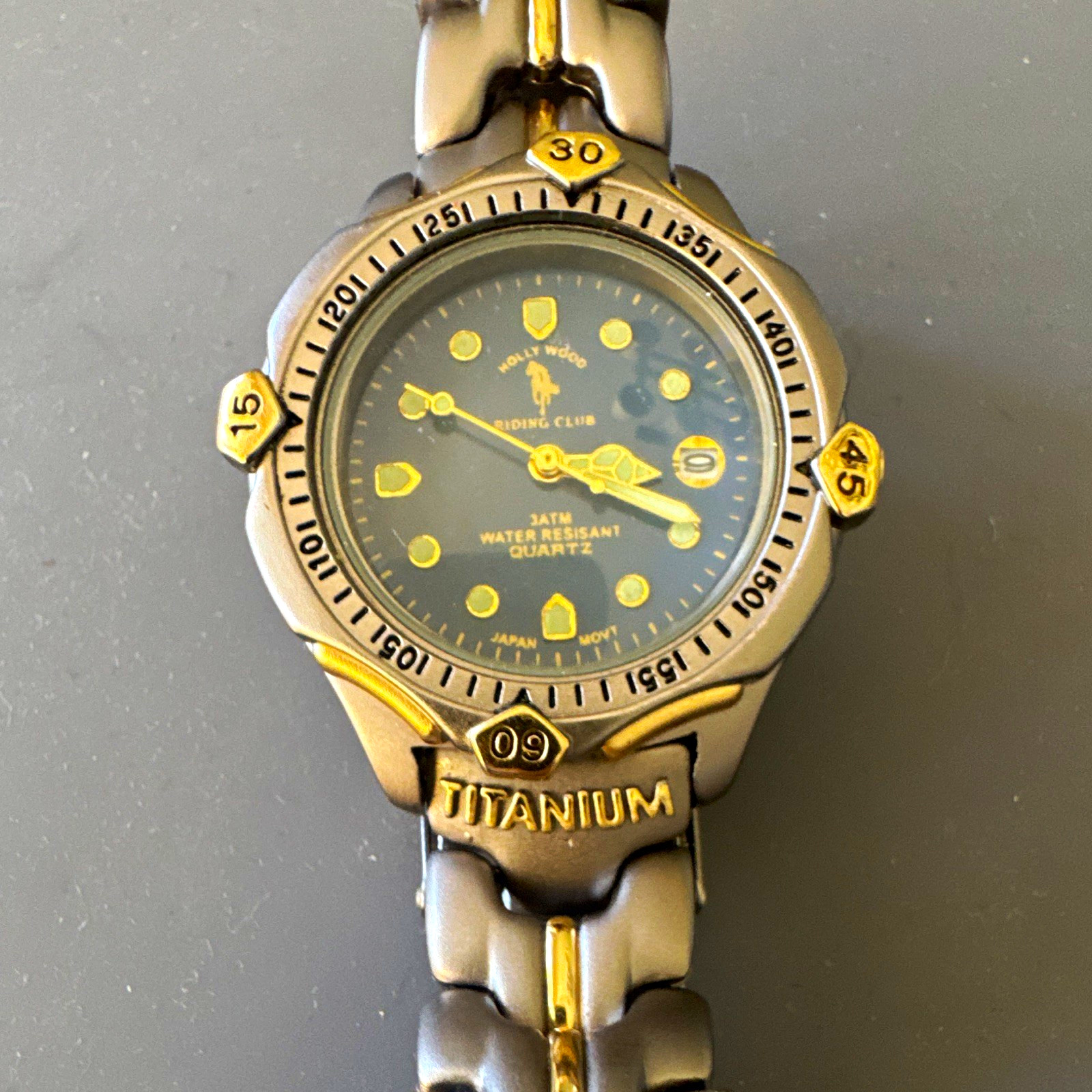 Hollywood Riding Club Quartz Titanium Blue Dial Date 3 ATM Bracelet