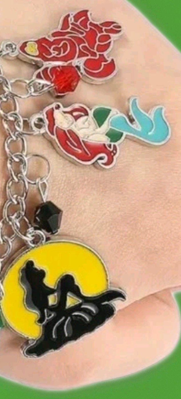 Little Mermaid Charm Bracelet And Necklace Set.Enamel Silvertone All Ages