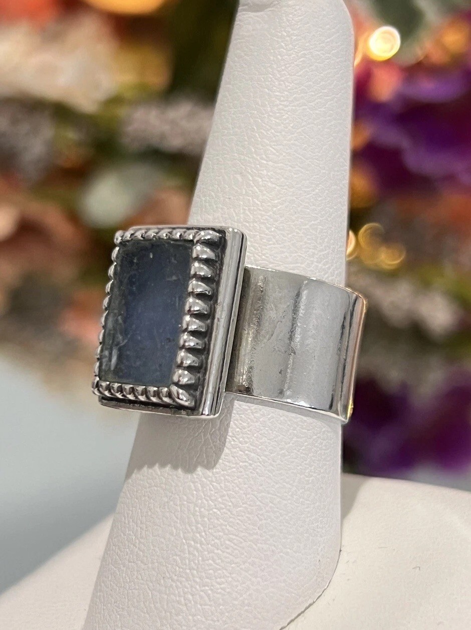 Sterling Silver Designer Luli Hamersztein Israel Blue Roman Glass Ring Size 8