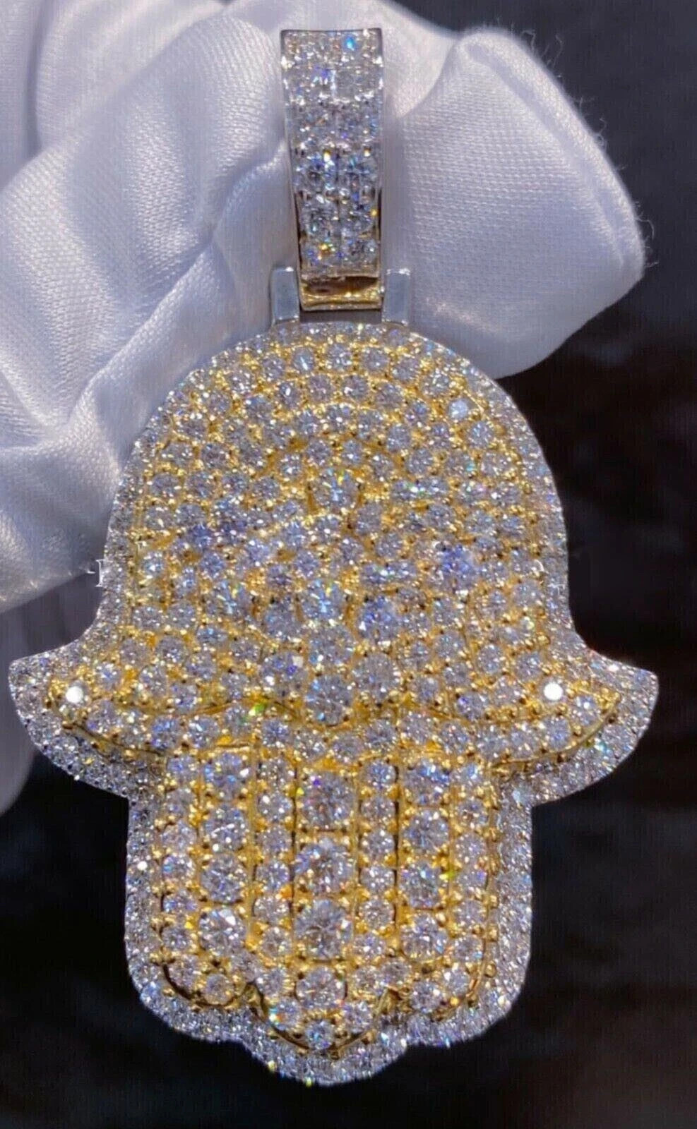 3Ct Round Men’s Real Moissanite Hamsa Hand Pendant 14K Yellow Gold Plated