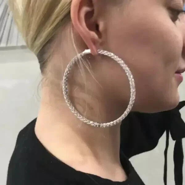 18 Ct Round Cut Moissanite Large Hoop Earrings 14k White Gold Plated