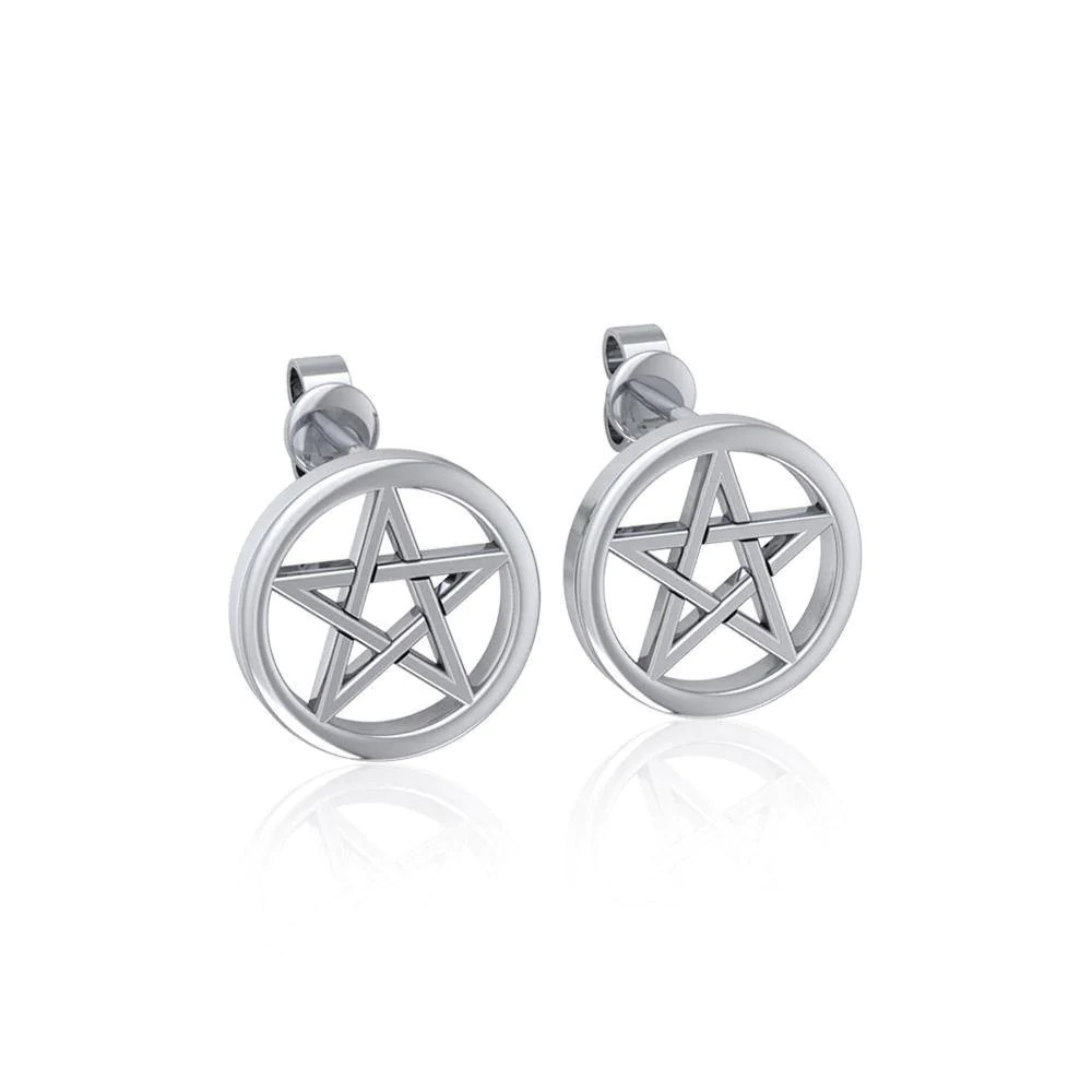Sterling Silver Pentacle Pentagram Star Stud Earrings Wiccan Pagan Wicca Jewelry