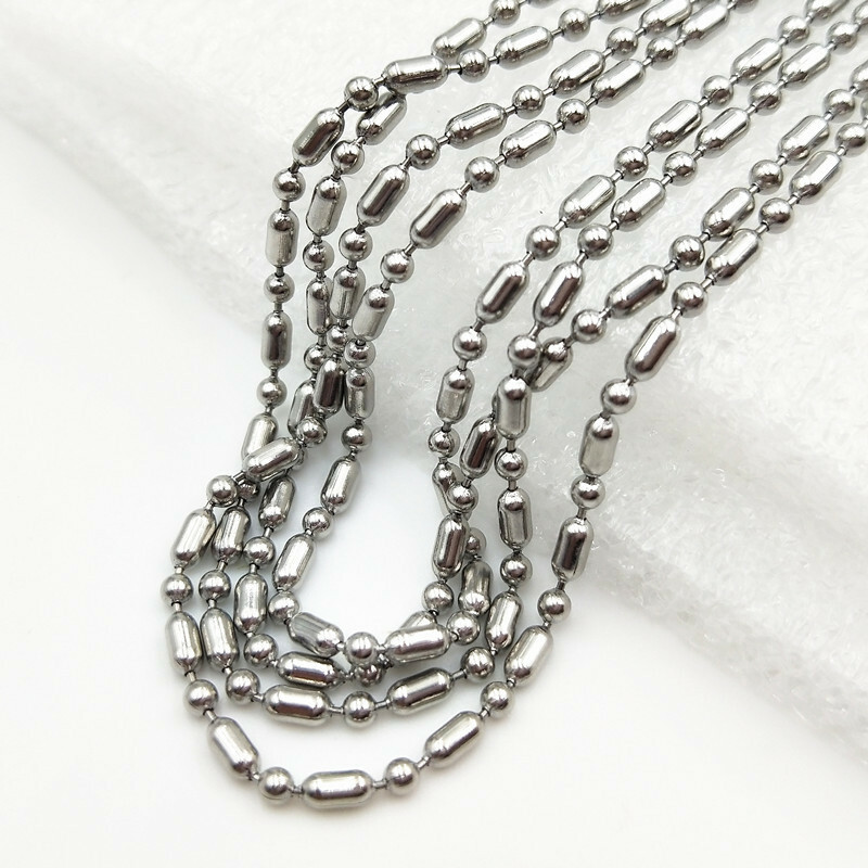 1.6/2/2.4/3mm Real Stainless Steel Bead Ball&Oval Chain 16”-36” NEVER FADE