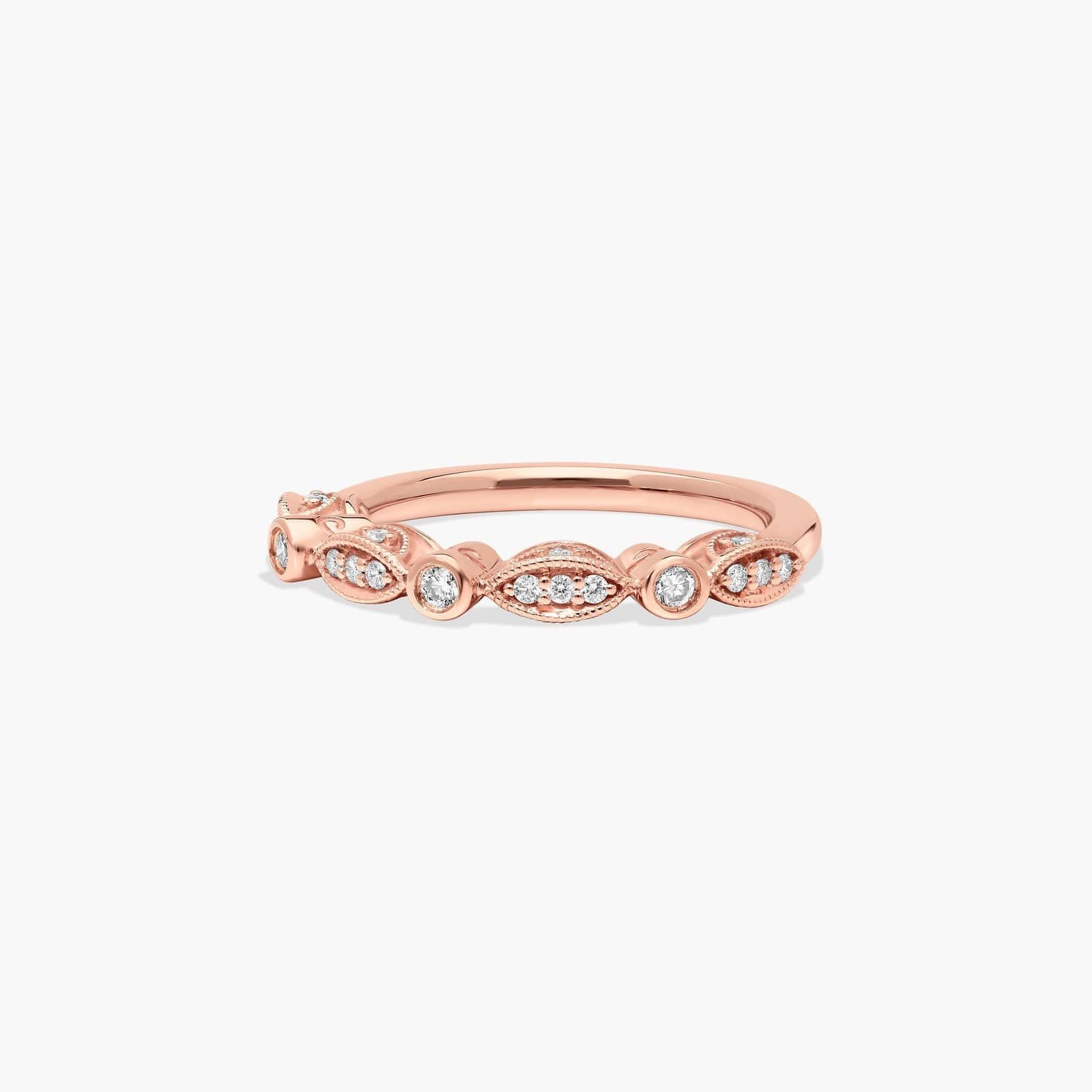James Allen Bezel & Pavé Diamond Wedding Ring Band 14K Rose Gold 2mm Size 5