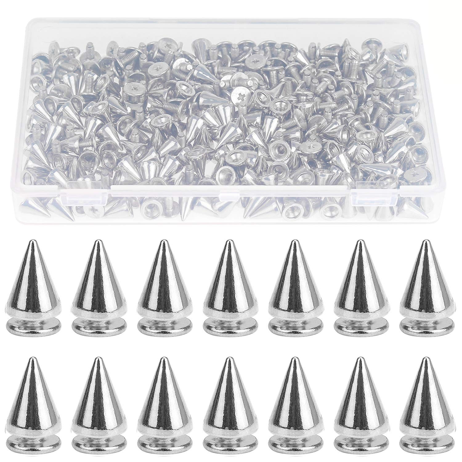 HELIFOUNER 200 Pieces 7mm x 9.5mm Silver Bullet Cone Spikes and Screw Back Studs