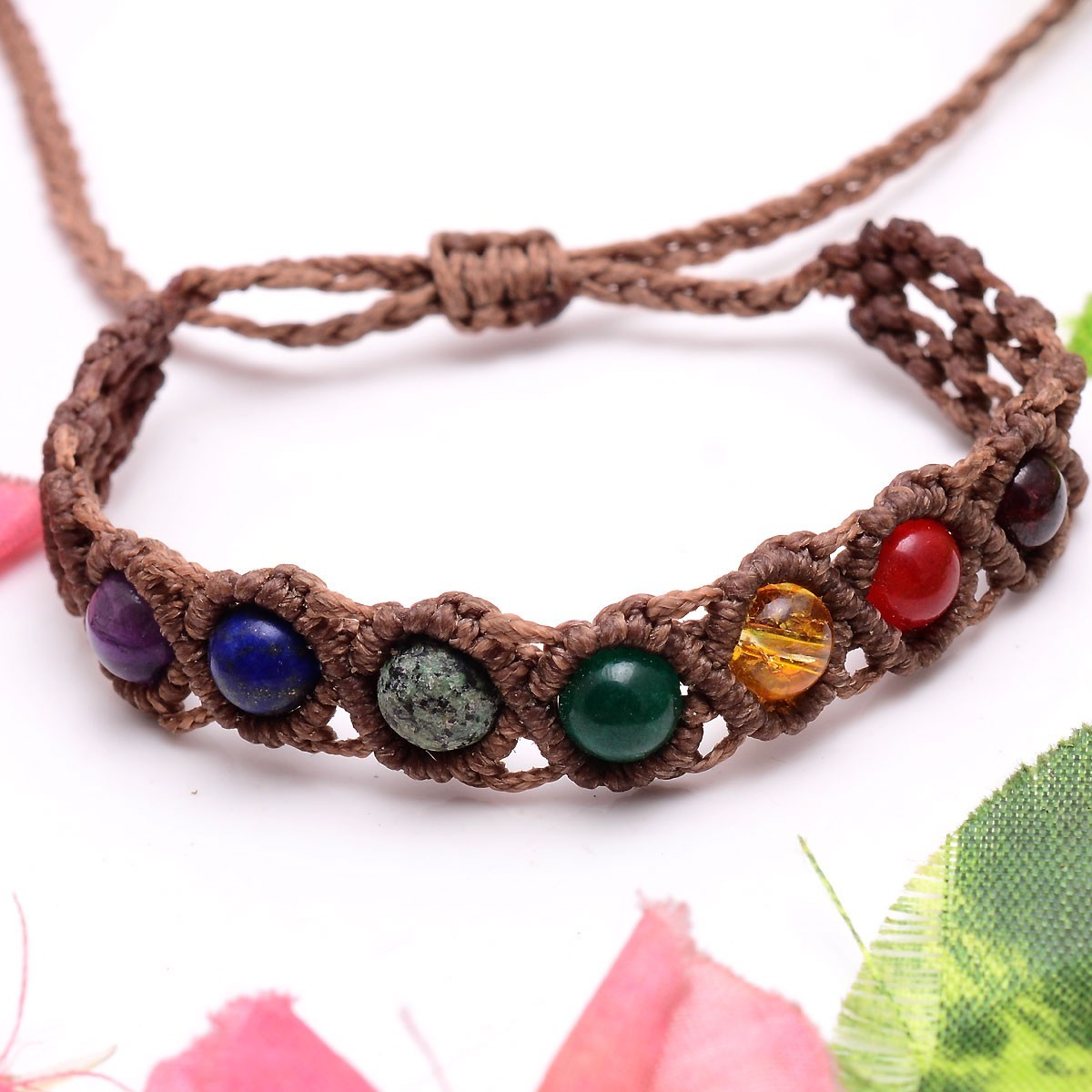 Handmade Natural Multi Gemstones Beautiful Macrame Cuff Beaded Vintage Bracelet