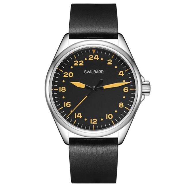 Svalbard DEFENDER GA47 Swiss Quartz Steel Silver Black Leather 24h Men’s Watch